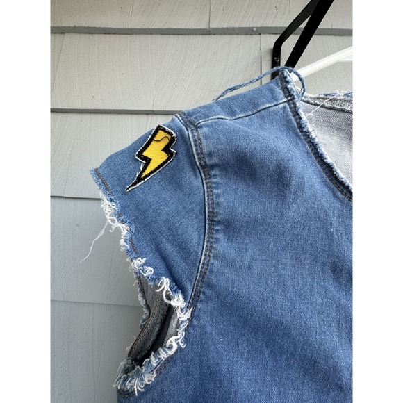 FARM Rio Denim Patch Romper (XS/P) –‎ Rare – Needs Crotch Repair – Raw Hem - Picture 11 of 14